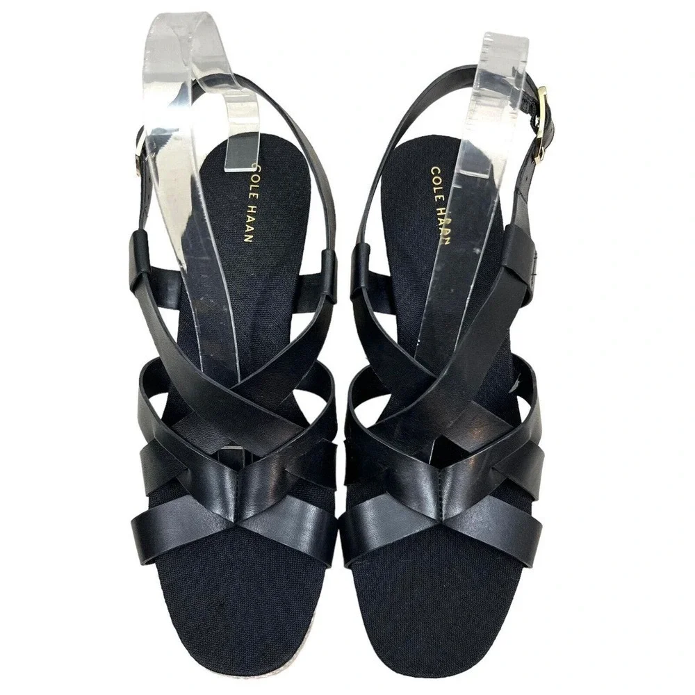 Cole Haan Crystal Sandal Wedge Espadrille Slingback Strappy Black Women Size‎ 9B